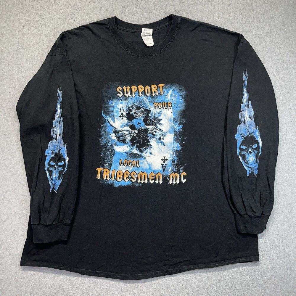 Support Local Tribesmen Motorcycle Long Sleeve T-Shirt Men’s 3XL Black Graphic